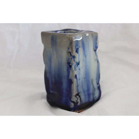 Vtg Handmade 1980's Cobalt Blue Ceramic Vase Pencil Pen Holder Heavily Glazed - Picture 2 of 6